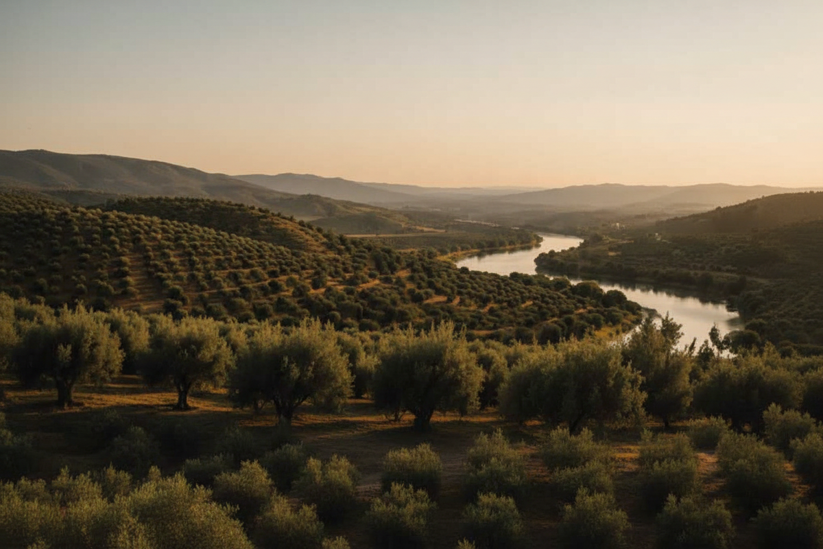 Olivar con río en HD
